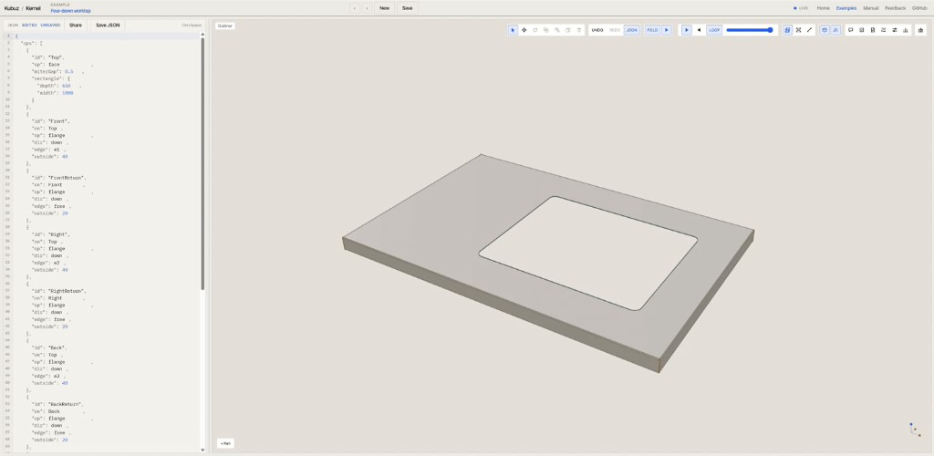 Geplooide werkbladplaat in de kernel: een plaat met flanges en een rechthoekige opening.